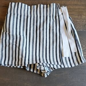 Black and ivory striped wrap skort
